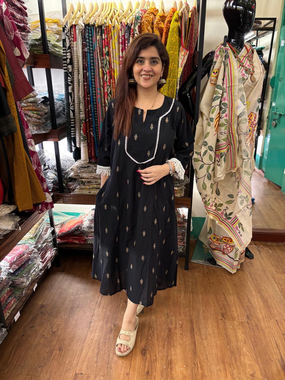 Black Jamdani Lace Khadi Cotton Dress