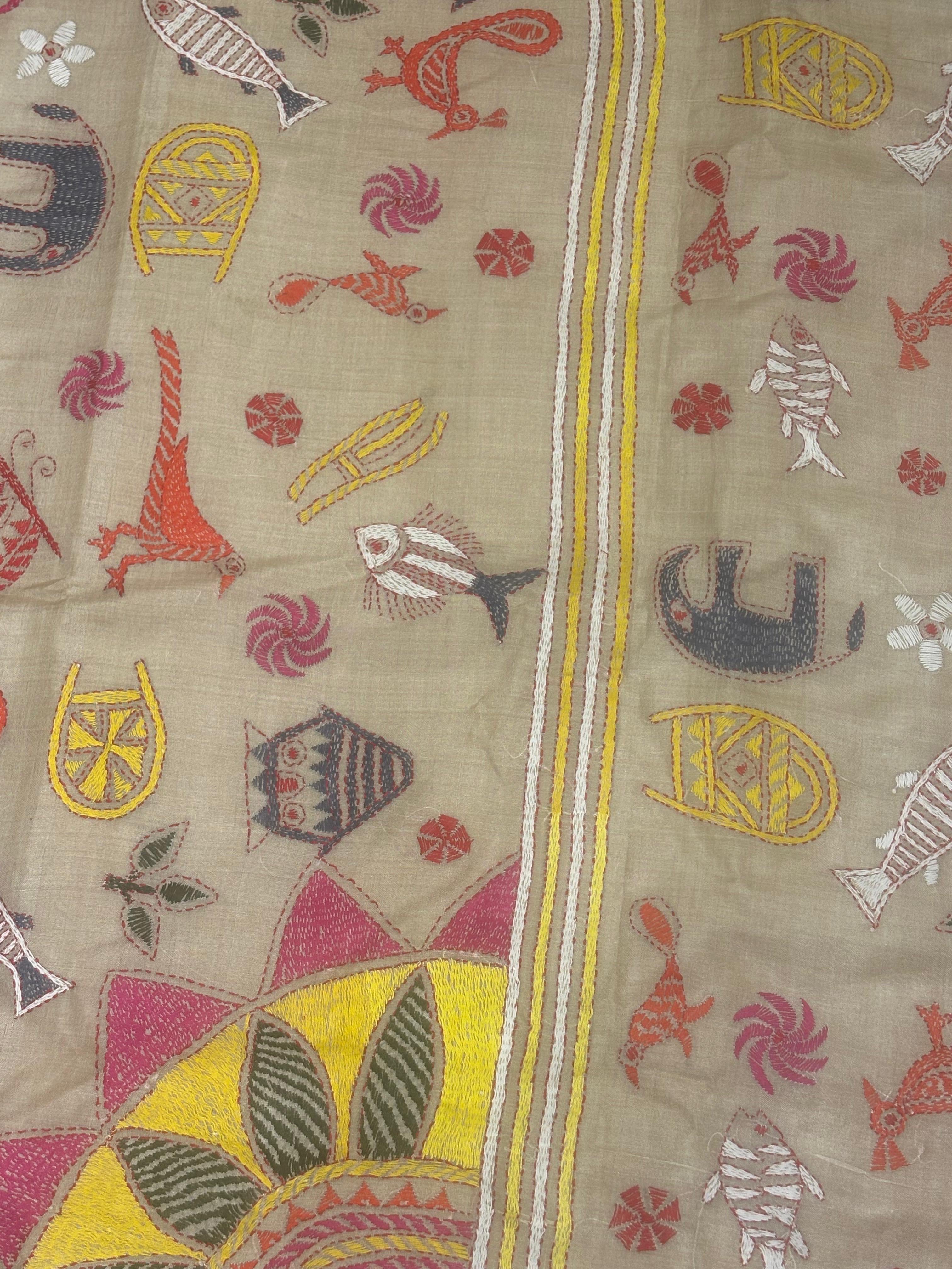 Multicolour Worli Design Tussar Saree