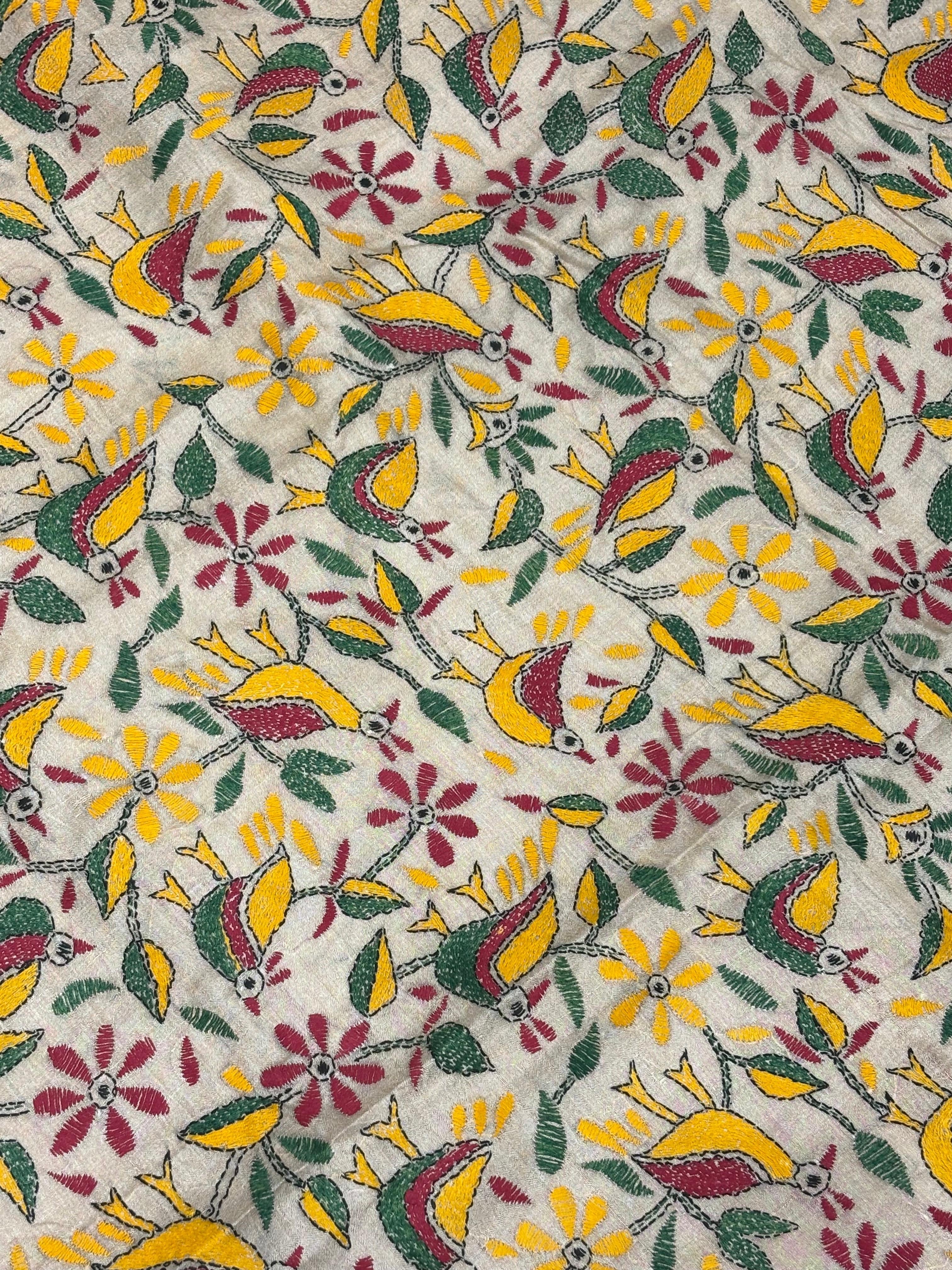 Multicolour bird motifs Tussar Saree