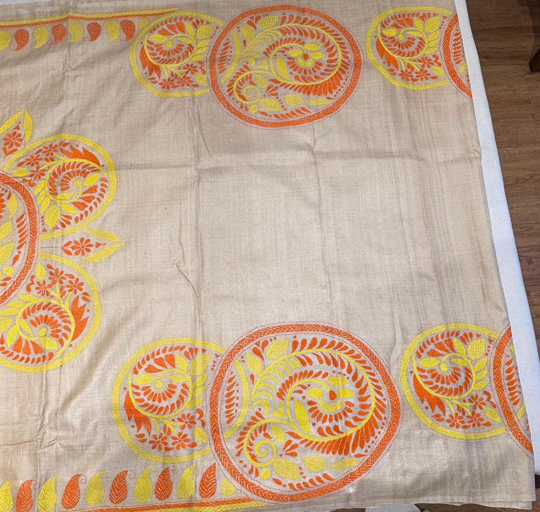 Yellow &amp; Orange Tussar Saree