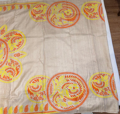 Yellow &amp; Orange Tussar Saree