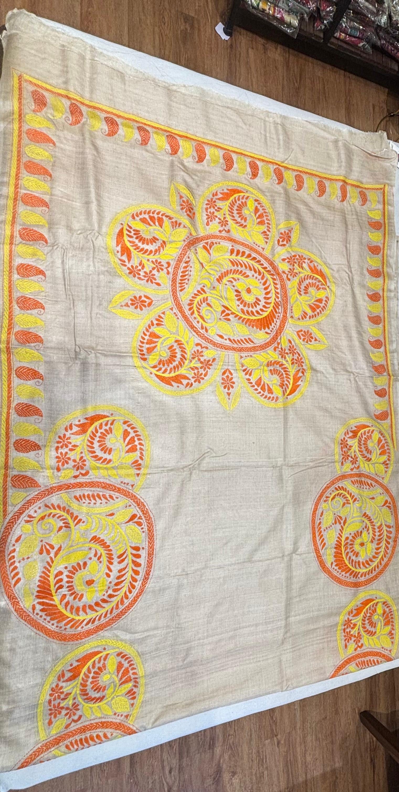 Yellow &amp; Orange Tussar Saree