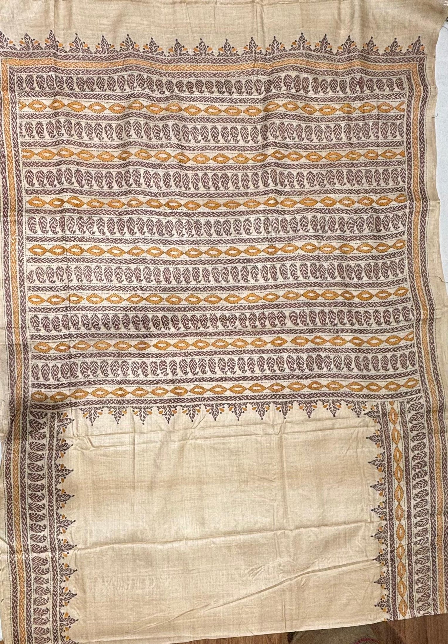 Brown &amp; Yellow Tussar Saree