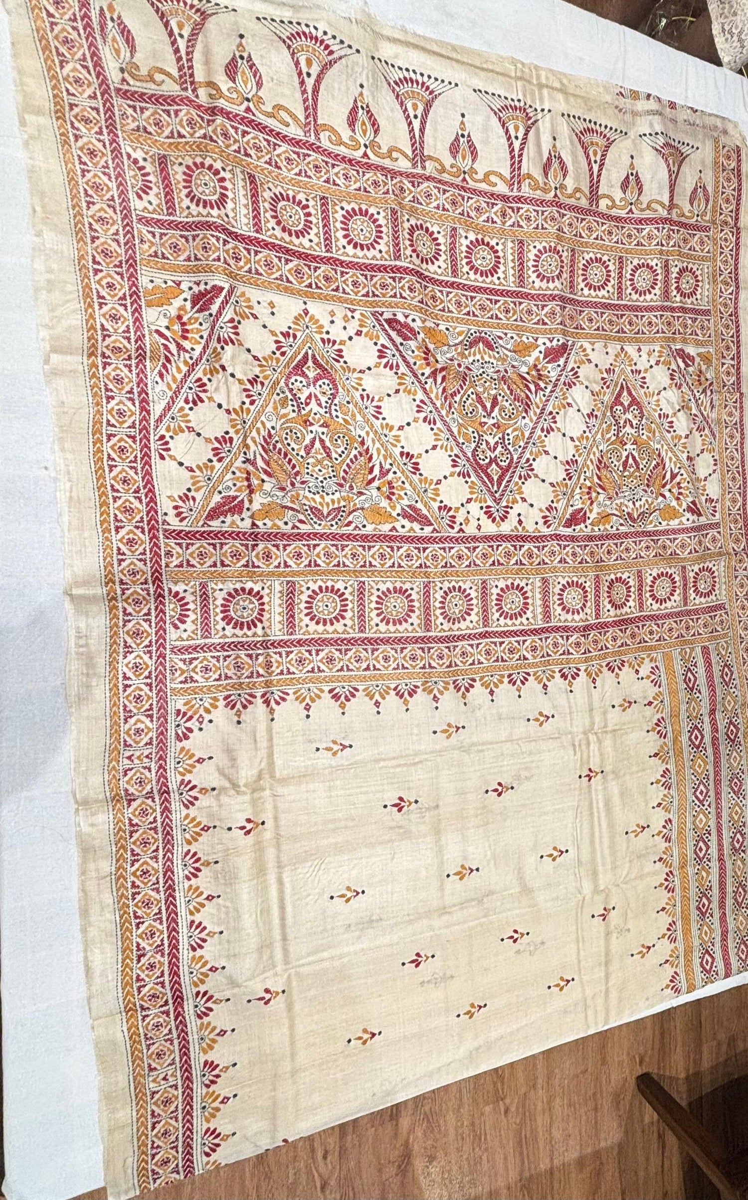 Orange &amp; Red Tussar Saree