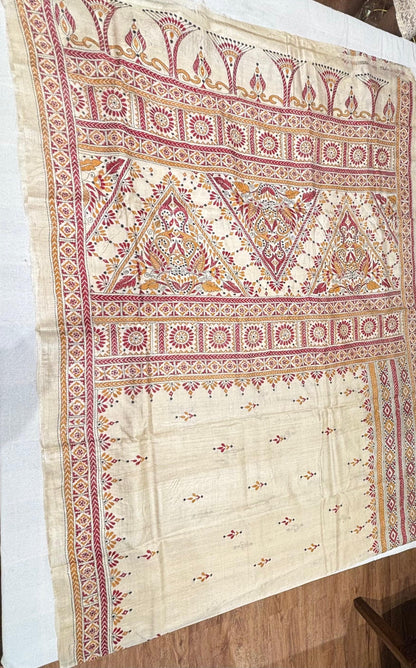 Orange &amp; Red Tussar Saree