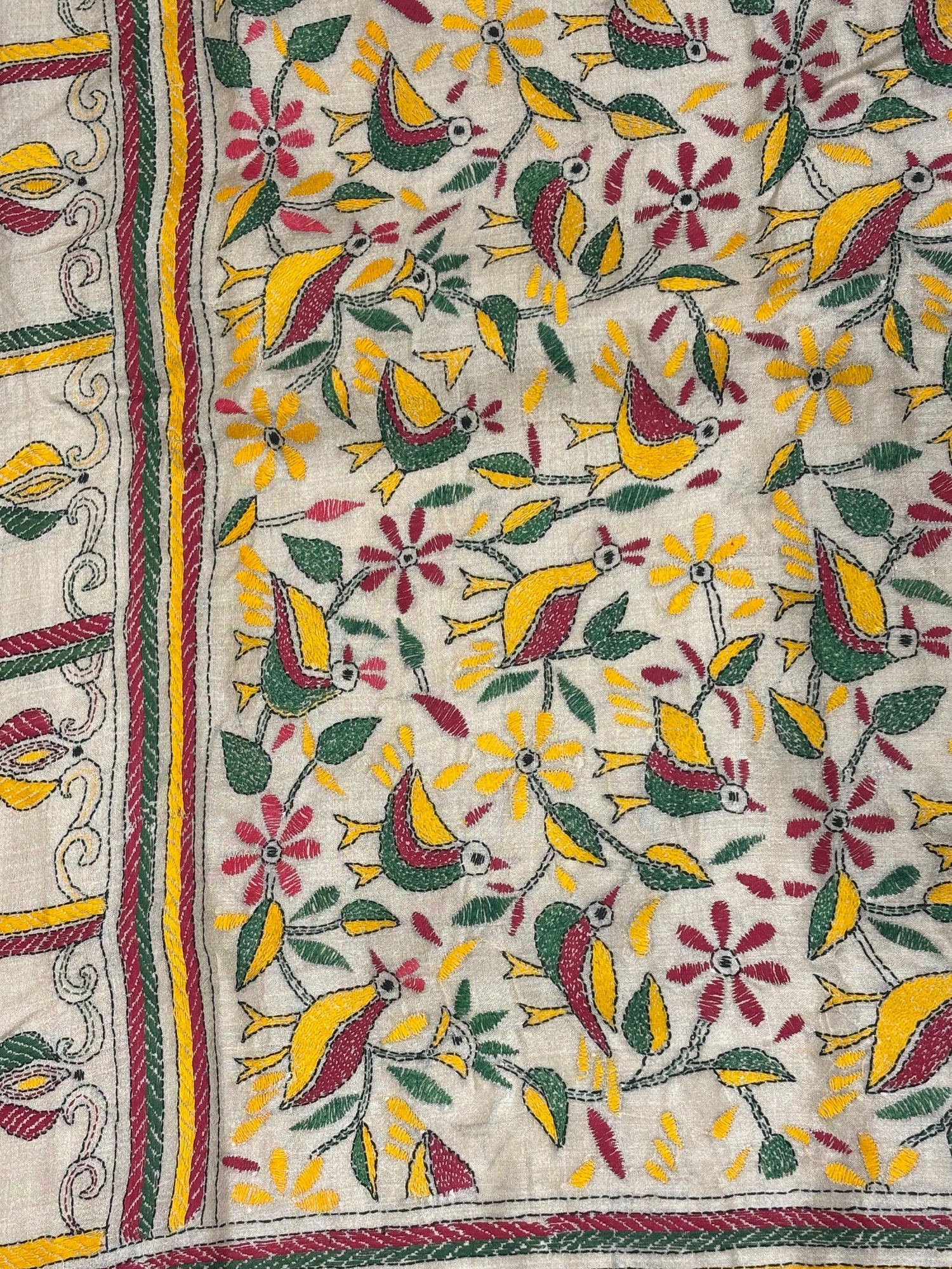 Multicolour bird motifs Tussar Saree