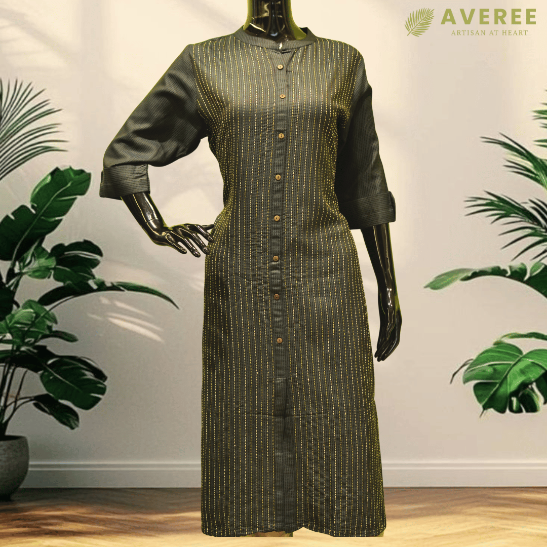 Green Silk Hand Embroidered Slim Fit Kurti