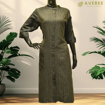 Green Silk Hand Embroidered Slim Fit Kurti