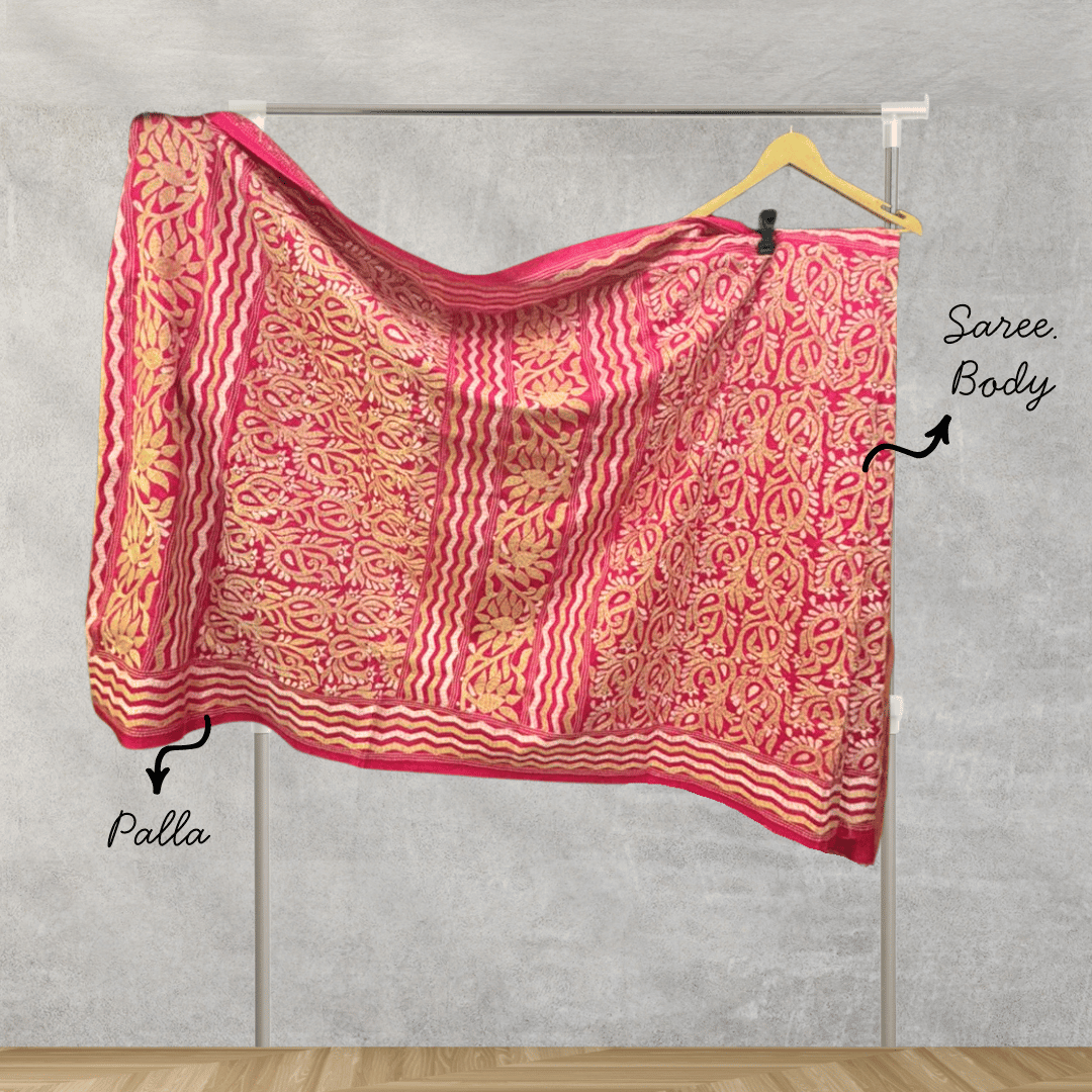 Pink Pure Silk Saree with Kantha Work