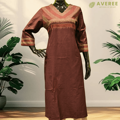 Maroon Silk Hand Embroidered Slim Fit Kurti