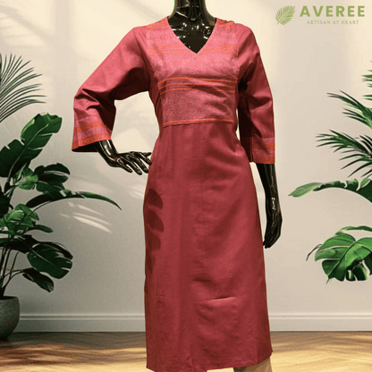 Pink Silk Hand Embroidered Slim Fit Kurti