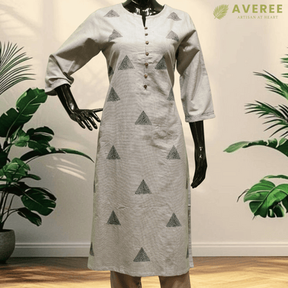 Blue Khadi Cotton Hand Embroidered Slim Fit Kurti