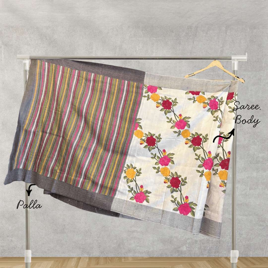 Pure Tussar Silk Saree with Kantha Work