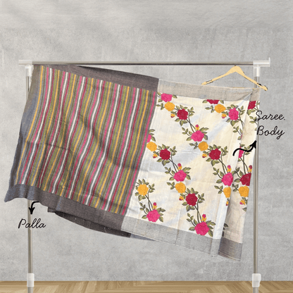 Pure Tussar Silk Saree with Kantha Work