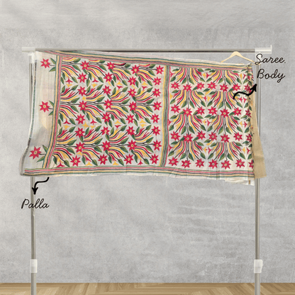 Tussar Saree with Flower Motif Kantha Work