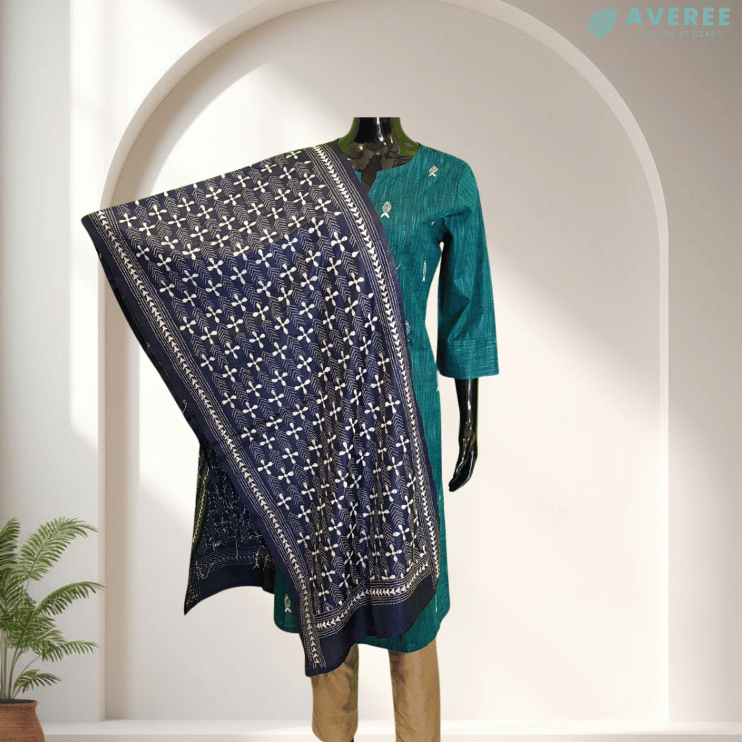 Navy Blue Blended Silk Stole