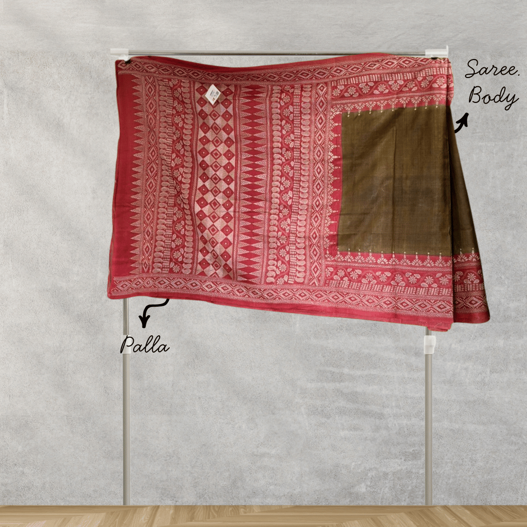 Red Tussar Gachi Saree