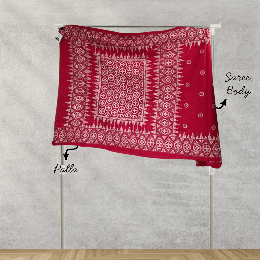 Red Pure Silk Tassar Saree