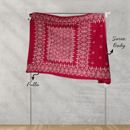 Red Pure Silk Tassar Saree