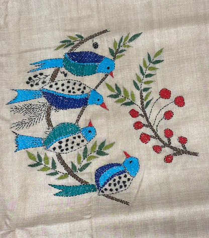 Bird motifs Tussar Saree