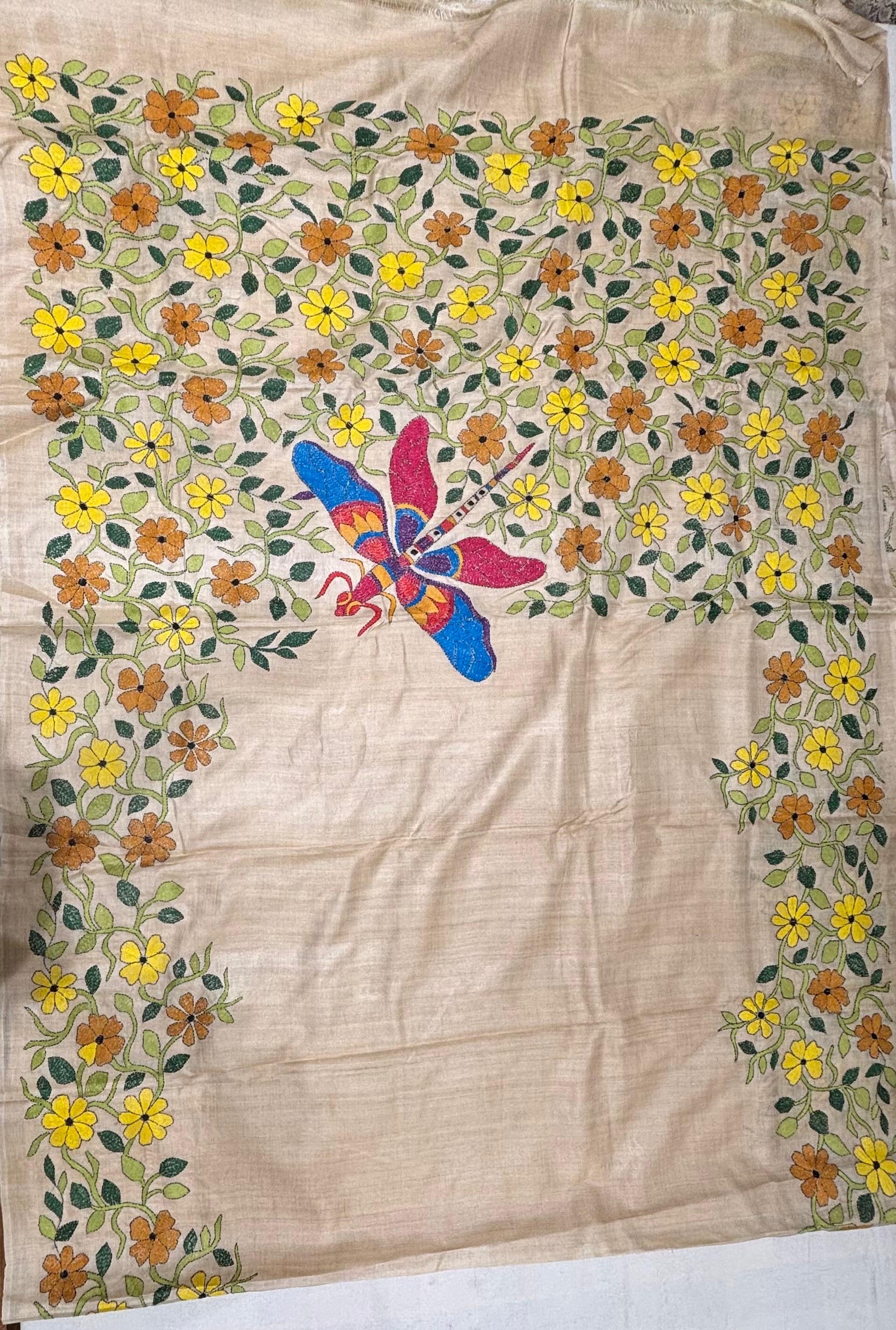 Floral with Dragonfly Tussar Saree