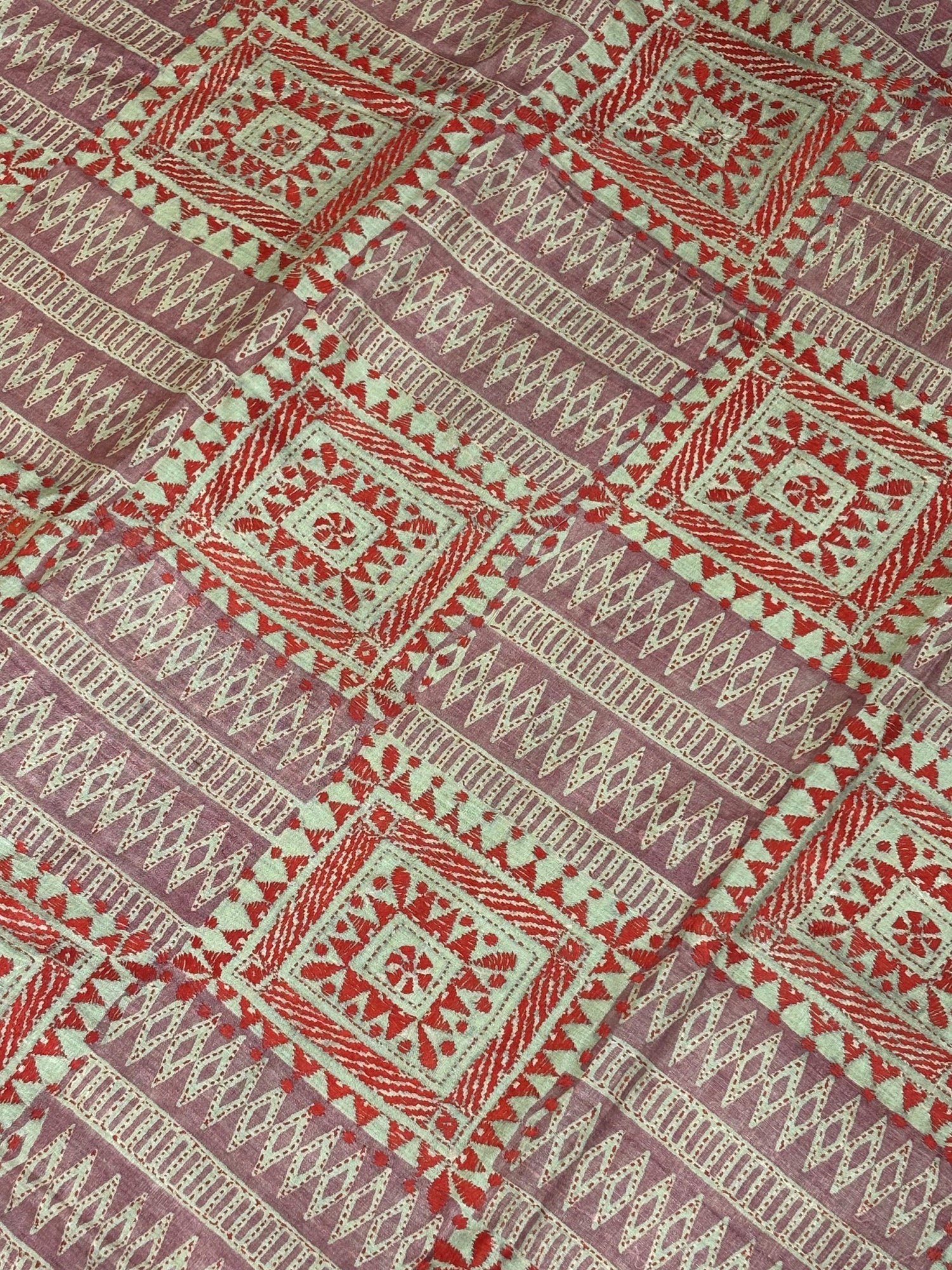 Pink &amp; Light Green Dyed Geometric Design  Tussar Saree