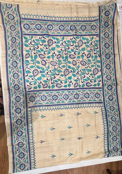 Blue Floral Tussar Saree