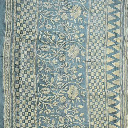 Aqua Blue Pure Gachi Tussar Silk with Kantha Work