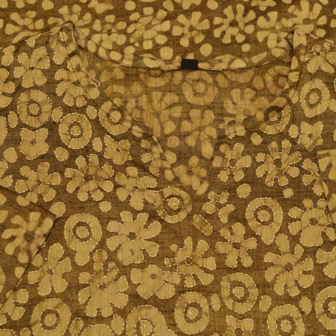 Grey Block Cotton Hand Embroidered Slim Fit Kurti