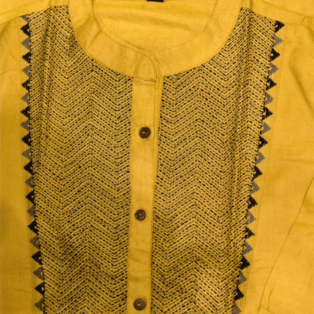 Tan Silk Hand Embroidered Slim Fit Kurti