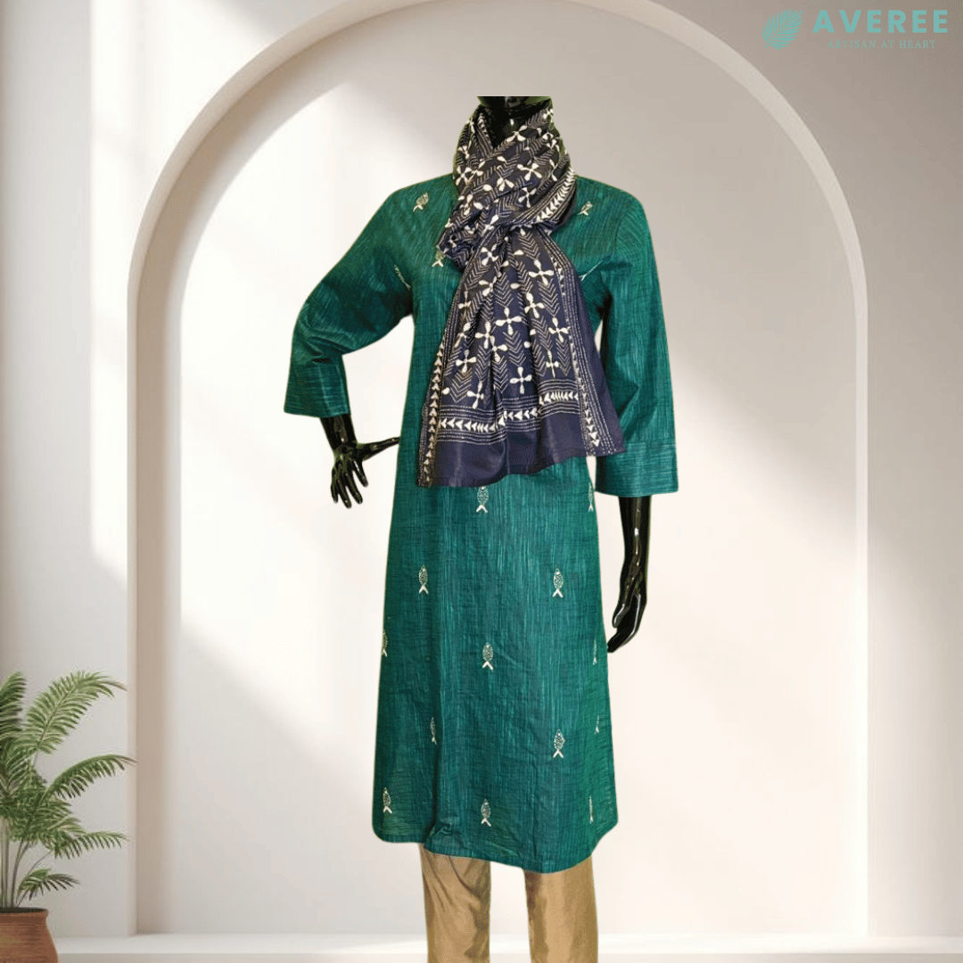 Navy Blue Blended Silk Stole