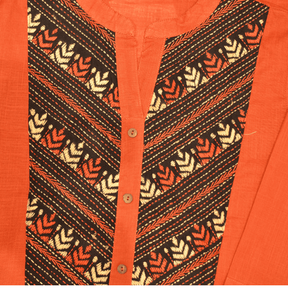 Tangerine Cotton Hand Embroidered Slim Fit Kurti