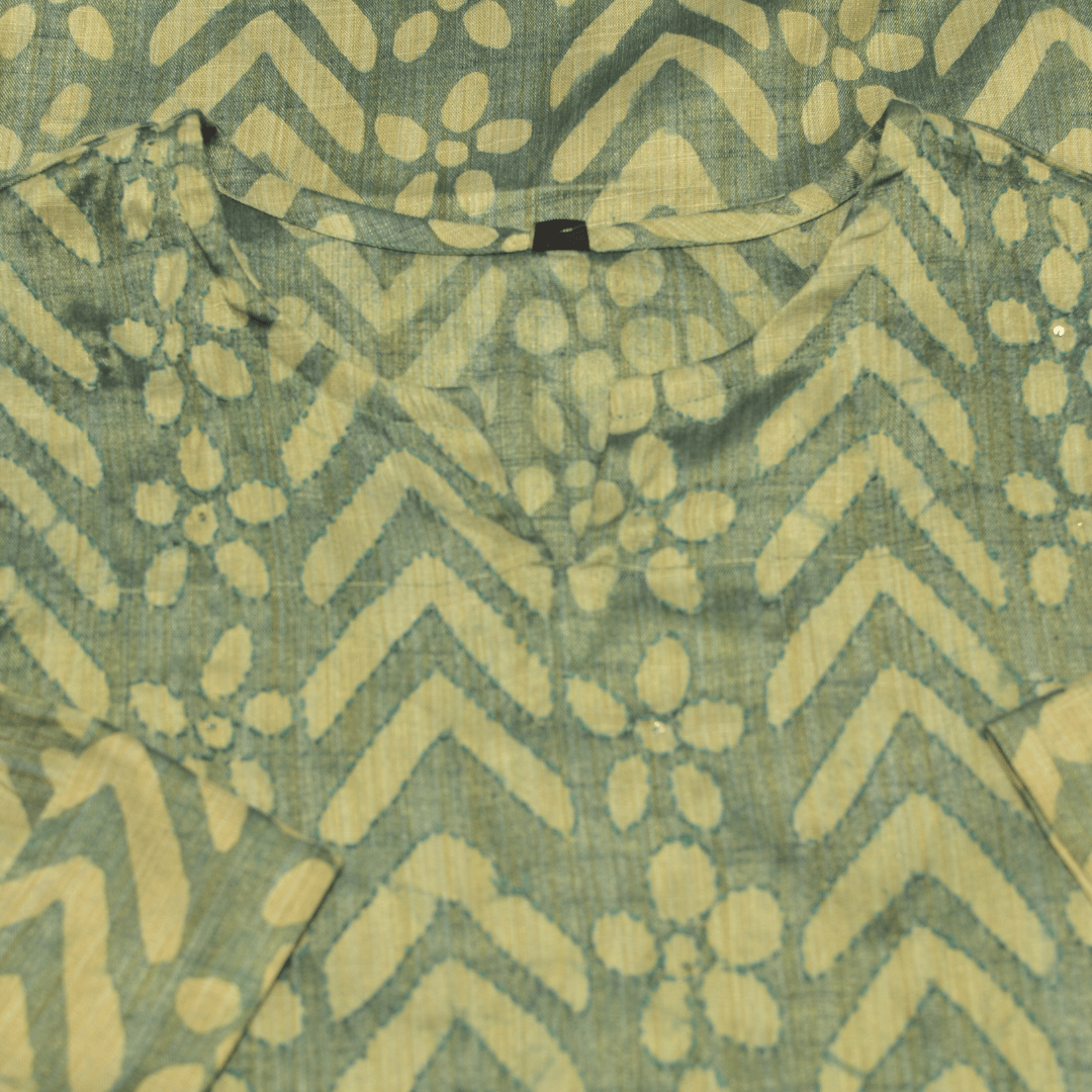 Green Block Cotton Hand Embroidered Slim Fit Kurti