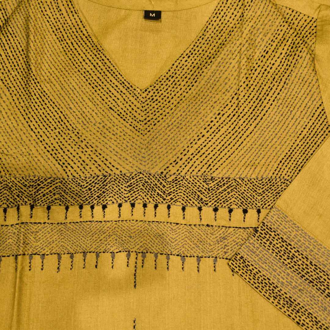 Beige Silk Hand Embroidered Slim Fit Kurti