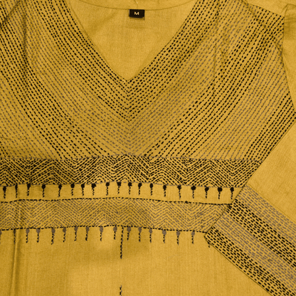 Beige Silk Hand Embroidered Slim Fit Kurti