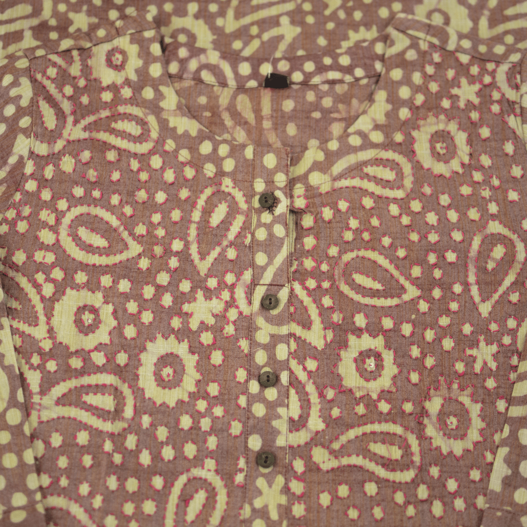 Magenta Block Print Viscose Hand Embroidered Slim Fit Kurti