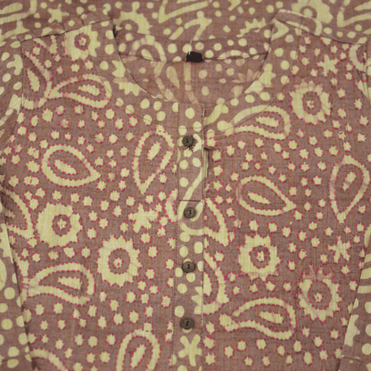 Magenta Block Print Viscose Hand Embroidered Slim Fit Kurti