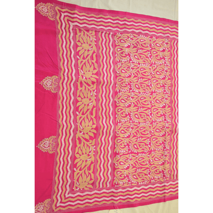 Pink Pure Silk Saree with Kantha Work