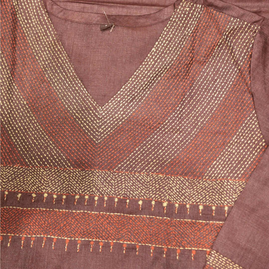 Maroon Silk Hand Embroidered Slim Fit Kurti