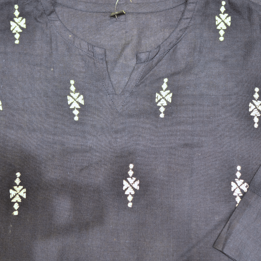 Navy Blue Long Hand Embroidered Slim Fit Kurti