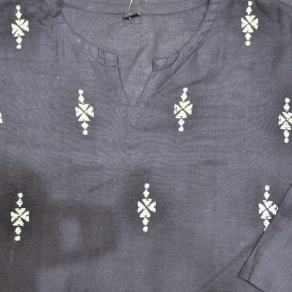 Navy Blue Long Hand Embroidered Slim Fit Kurti