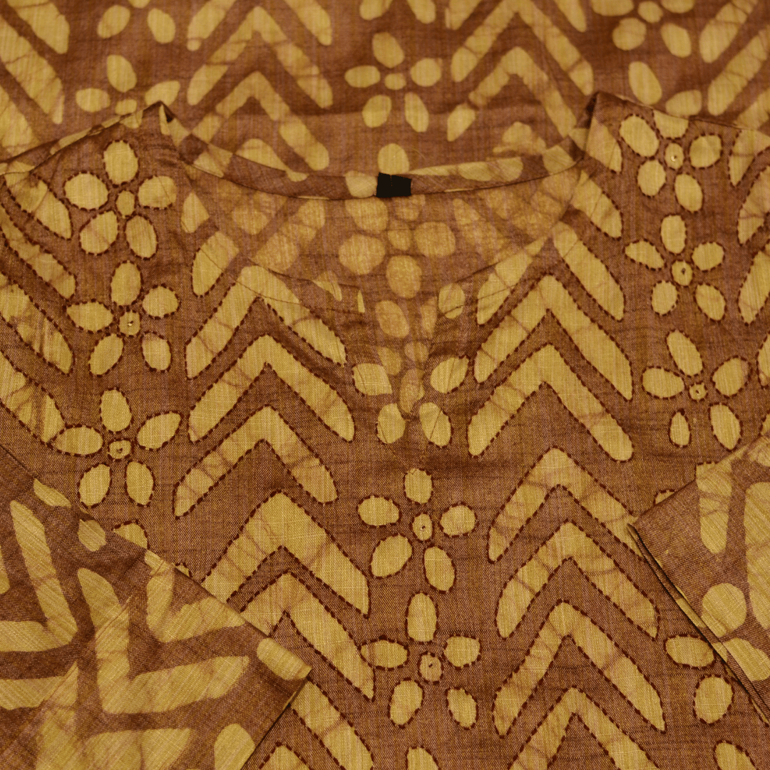 Brown Block Cotton Hand Embroidered Slim Fit Kurti