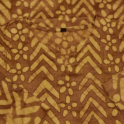 Brown Block Cotton Hand Embroidered Slim Fit Kurti