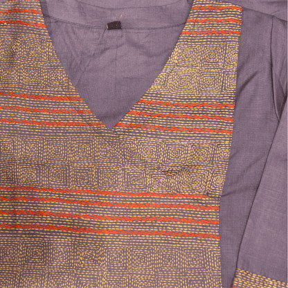 Purple Silk Hand Embroidered Slim Fit Kurti