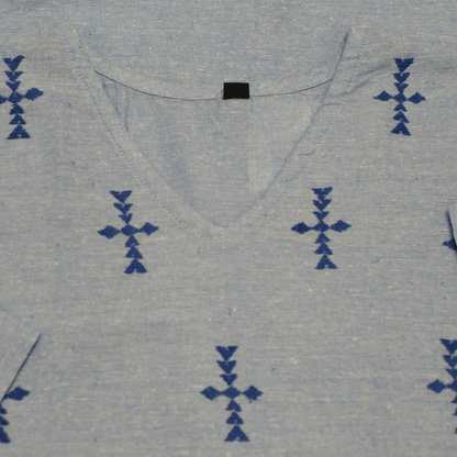 Light Blue Cotton Short Hand Embroidered Slim Fit Kurti