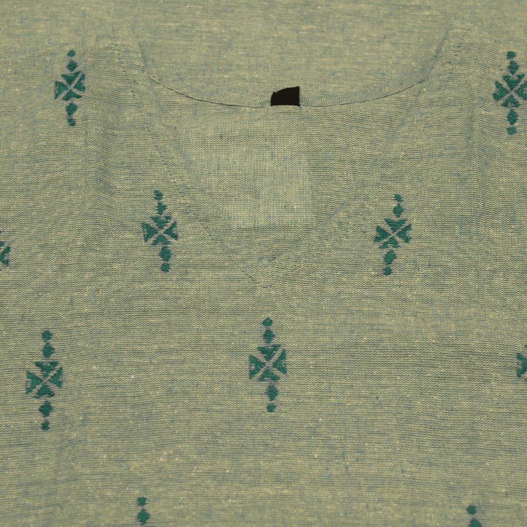 Mint Green Cotton Short Hand Embroidered Slim Fit Kurti