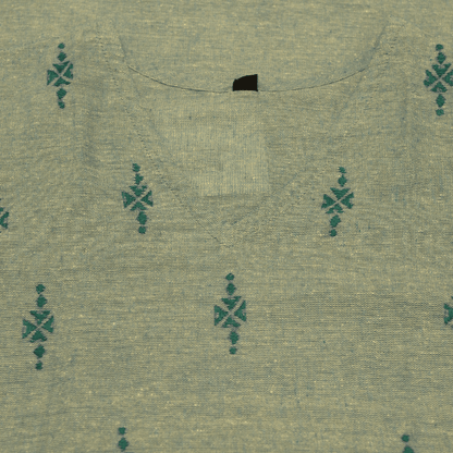 Mint Green Cotton Short Hand Embroidered Slim Fit Kurti