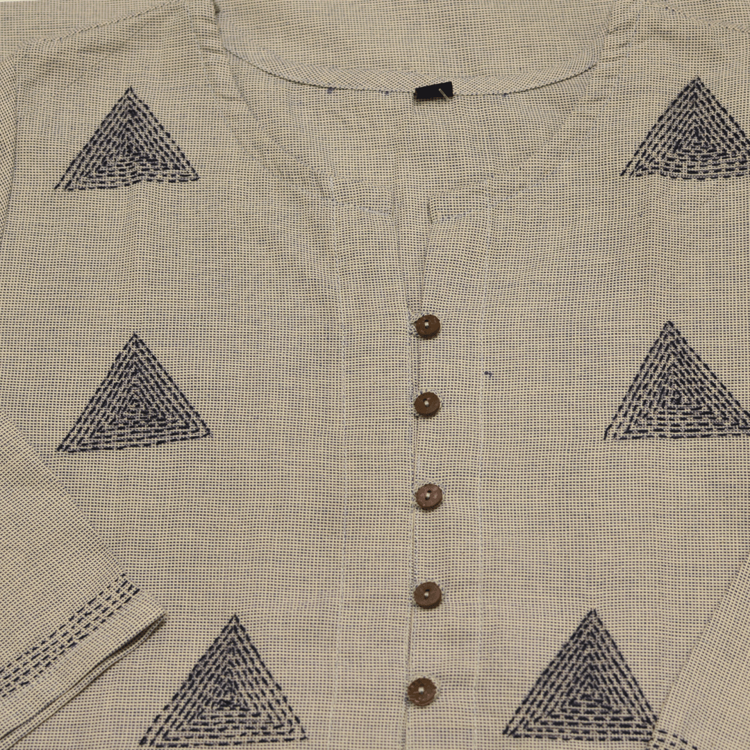 Blue Khadi Cotton Hand Embroidered Slim Fit Kurti