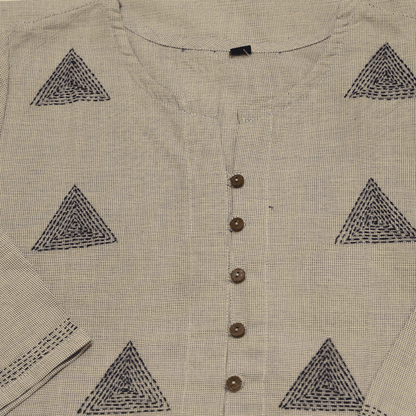 Blue Khadi Cotton Hand Embroidered Slim Fit Kurti