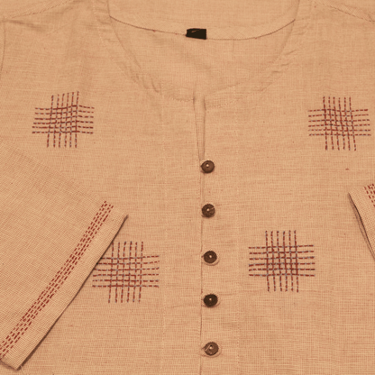 Pink Khadi Cotton Hand Embroidered Slim Fit Kurti